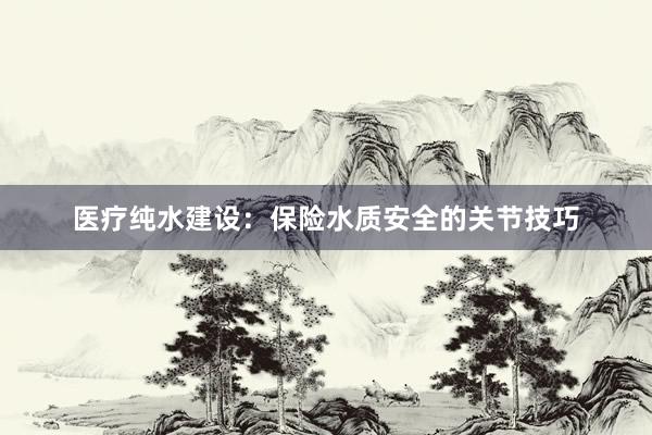 医疗纯水建设：保险水质安全的关节技巧